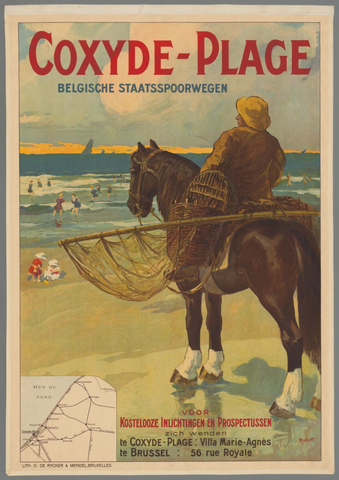 Affiche « Coxyde plage, Belgische staatsspoorwegen. ». Reproduction intégrale de l’exemplaire conservé par Rijksmuseum.