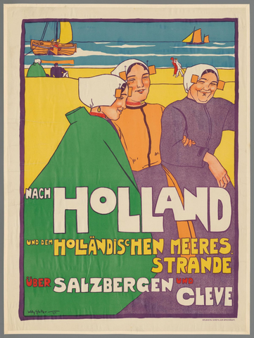 Affiche « Nach Holland und dem Holländischen Meeresstrande über Salzbergen und Cleve ». Reproduction intégrale de l’exemplaire conservé par Rijksmuseum.