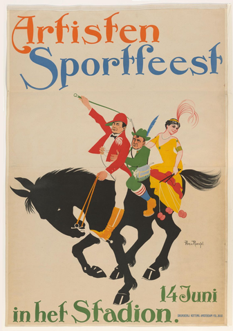 Affiche « Artisten sportfeest in het stadion ». Reproduction intégrale de l’exemplaire conservé par Rijksmuseum.