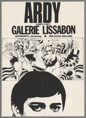 Affiche « Ardy 9 sept - 1 okt. galerie Lissabon. Lissabon 14e Denneweg . Den Haag-Holland ». Reproduction intégrale de l’exemplaire conservé par Rijksmuseum.