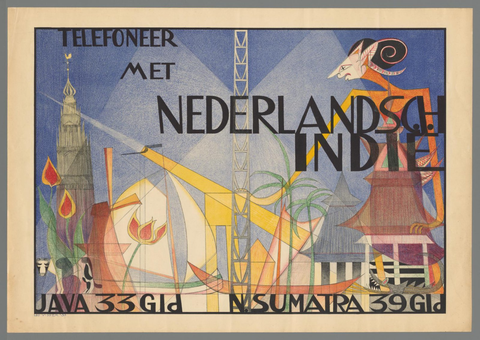 Affiche « Affiche Telefoneer met Nederlandsch-Indië ». Reproduction intégrale de l’exemplaire conservé par Rijksmuseum.