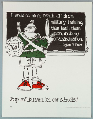 Affiche « Stop Militarism in Our Schools! ». Reproduction intégrale de l’exemplaire conservé par Cooper Hewitt, Smithsonian Design Museum.