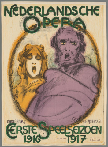 Affiche « Nederlandsche Opera. Eerste Speelseizoen 1916-1917 ». Reproduction intégrale de l’exemplaire conservé par Rijksmuseum.