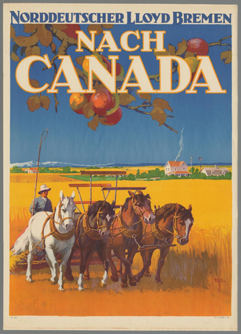 Affiche « Norddeutscher Lloyd Bremen. Nach Canada ». Reproduction intégrale de l’exemplaire conservé par Rijksmuseum.