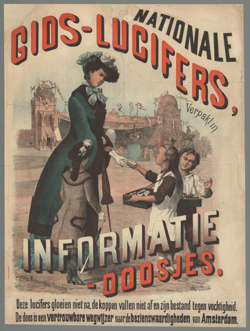 Affiche « Nationale Gids-lucifers verpakt in informatie-doosjes (...) ». Reproduction intégrale de l’exemplaire conservé par Rijksmuseum.