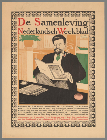Affiche « De Samenleving. Nederlandsch Weekblad (...) ». Reproduction intégrale de l’exemplaire conservé par Rijksmuseum.