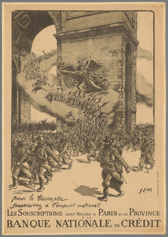 Affiche « Pour le triomphe. Souscrivez à l'Emprunt national Banque Nat. de Crédit ». Reproduction intégrale de l’exemplaire conservé par Rijksmuseum.
