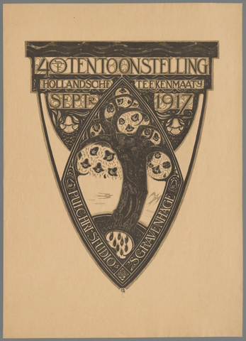 Affiche « 40steTentoonstelling Hollandsche Teekenmij. sept. 1917 Pulchri Studio 's-Gravenhage 1876 ». Reproduction intégrale de l’exemplaire conservé par Rijksmuseum.