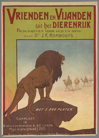 Affiche « Vrienden en vijanden uit het Dierenrijk. Beschreven voor oud en jong door Dr. J.E. Rombouts (...) ». Reproduction intégrale de l’exemplaire conservé par Rijksmuseum.