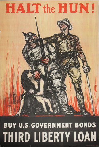 Affiche « Halt the Hun! Buy U.S. Government Bonds Third Liberty Loan ». Reproduction intégrale de l’exemplaire conservé par Art Institute of Chicago.