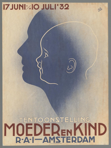 Affiche « 17 juni t/m 10 juli '32 Tentoonstelling Moeder en Kind RAI Amsterdam ». Reproduction intégrale de l’exemplaire conservé par Rijksmuseum.