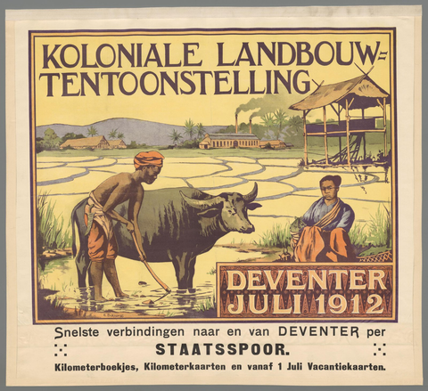 Affiche « Koloniale landbouw-tentoonstelling. Deventer juli 1912. ». Reproduction intégrale de l’exemplaire conservé par Rijksmuseum.