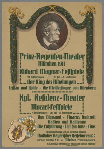 Affiche « Prinz-Regenten-Theater, München 1911. Richard Wagner - festspiele. 31 Juli - 9 September. Kgl. Residenz Theater Mozart Festspiel (...) ». Reproduction intégrale de l’exemplaire conservé par Rijksmuseum.