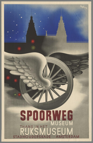 Affiche « Spoorwegmuseum thans in het Rijksmuseum ». Reproduction intégrale de l’exemplaire conservé par Rijksmuseum.