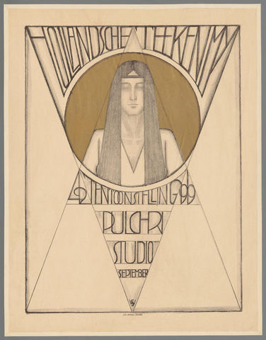 Affiche « Hollandsche Teekenmij. Tentoonstelling. Pulchri Studio. September. ». Reproduction intégrale de l’exemplaire conservé par Rijksmuseum.