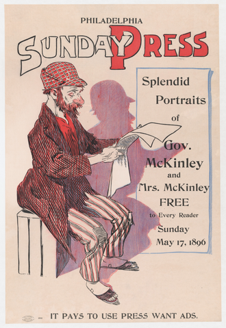 Affiche « Advertisement for Philadelphia Sunday Press, May 17, 1896 ». Reproduction intégrale de l’exemplaire conservé par The Metropolitan Museum of Art.