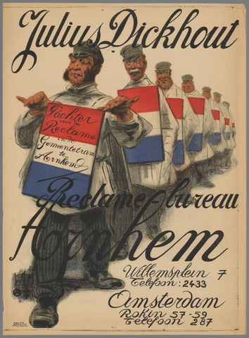 Affiche « Julius Dickhout Reclame-bureau Arnhem Amsterdam. Pachter van de reclame in de Gemeentetram te Arnhem. ». Reproduction intégrale de l’exemplaire conservé par Rijksmuseum.
