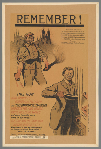 Affiche « Remember! This Hun who bombed, burned and pillaged (...) ». Reproduction intégrale de l’exemplaire conservé par Rijksmuseum.