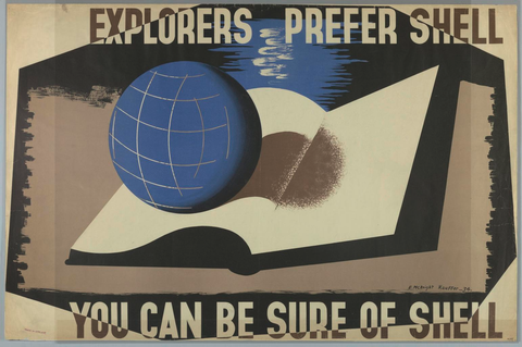 Affiche « Explorers Prefer Shell ». Reproduction intégrale de l’exemplaire conservé par Cooper Hewitt, Smithsonian Design Museum.