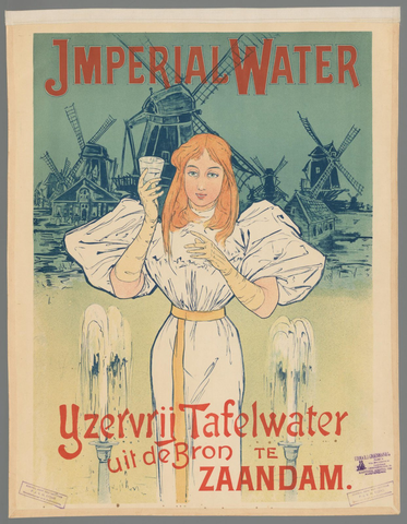Affiche « Imperial Water. IJzervrij Tafelwater uit de Bron te Zaandam ». Reproduction intégrale de l’exemplaire conservé par Rijksmuseum.