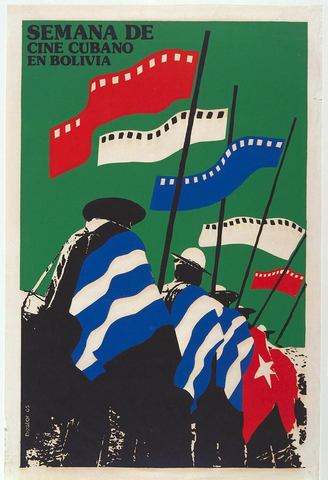 Affiche « Semana de Cine Cubano en Bolivia (Cuban Cinema Week in Bolivia) ». Reproduction intégrale de l’exemplaire conservé par Cooper Hewitt, Smithsonian Design Museum.