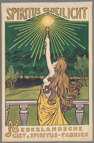 Affiche « Spiritus Gloeilicht. Nederlandsche Gist & Spiritus-fabriek ». Reproduction intégrale de l’exemplaire conservé par Rijksmuseum.