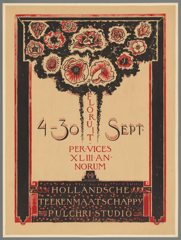 Affiche « Hollandsche Teekenmaatschappij Pulchri Studio 4-30 Sept. ». Reproduction intégrale de l’exemplaire conservé par Rijksmuseum.