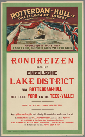 Affiche « Rotterdam - Hull v.v. dagelijksche dienst (...) ». Reproduction intégrale de l’exemplaire conservé par Rijksmuseum.