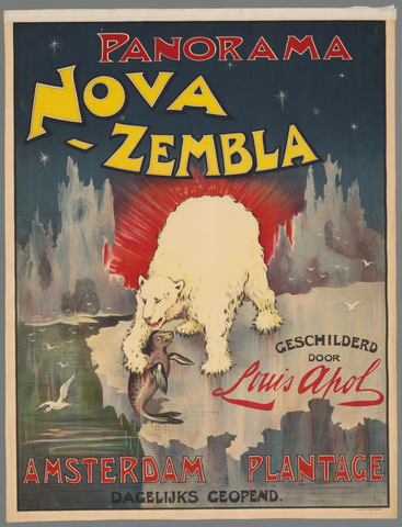 Affiche « Panorama Nova Zembla geschilderd door Louis Apol. Amsterdam Plantage ». Reproduction intégrale de l’exemplaire conservé par Rijksmuseum.