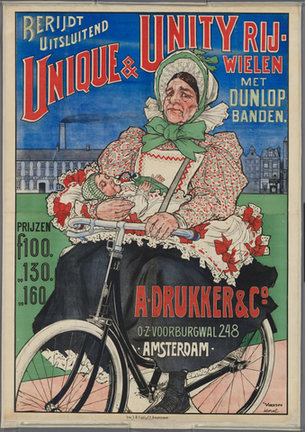 Affiche « Affiche voor Unique en Unity rijwielen ». Reproduction intégrale de l’exemplaire conservé par Rijksmuseum.