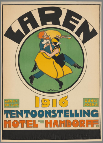 Affiche « Laren tentoonstelling Hotel Hamdorff. Van 9 juni tot 15 sept. 1916 Zunki Joska. ». Reproduction intégrale de l’exemplaire conservé par Rijksmuseum.