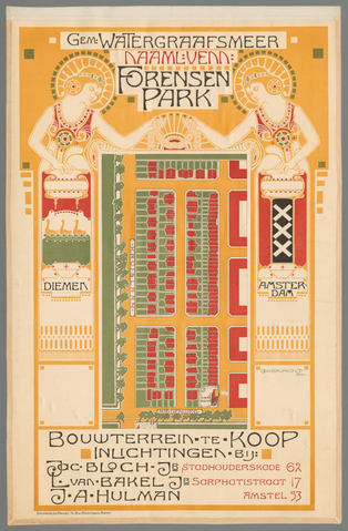 Affiche « Gem. Watergraafsmeer. Naaml. Venn. Forensenpark. Diemen (...) ». Reproduction intégrale de l’exemplaire conservé par Rijksmuseum.