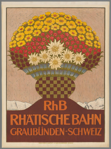 Affiche « Räthische Bahn. Graubünden Schweiz ». Reproduction intégrale de l’exemplaire conservé par Rijksmuseum.