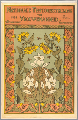Affiche « Nationale Tentoonstelling van Vrouwenarbeid 's-Gravenhage. 1898 Juli-September ». Reproduction intégrale de l’exemplaire conservé par Rijksmuseum.