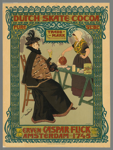 Affiche « Dutch skate cocoa. Erven Caspar Flick ». Reproduction intégrale de l’exemplaire conservé par Rijksmuseum.