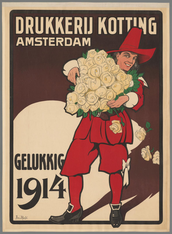 Affiche « Drukkerij Kotting Amsterdam. Gelukkig 1914. ». Reproduction intégrale de l’exemplaire conservé par Rijksmuseum.