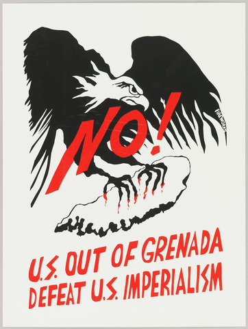 Affiche « U.S. Out of Grenada ». Reproduction intégrale de l’exemplaire conservé par Cooper Hewitt, Smithsonian Design Museum.