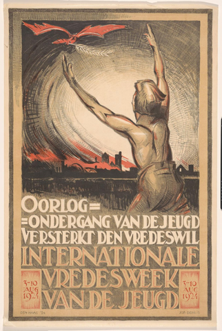Affiche « Oorlog = ondergang van de jeugd ». Reproduction intégrale de l’exemplaire conservé par Rijksmuseum.