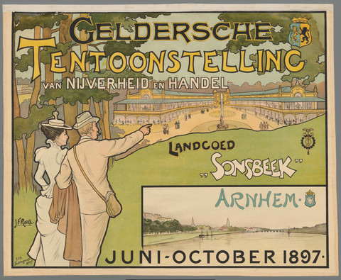 Affiche « Geldersche Tentoonstelling van Nijverheid en Handel. Landgoed Sonsbeek juni-october 1897. ». Reproduction intégrale de l’exemplaire conservé par Rijksmuseum.