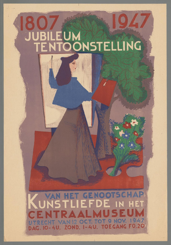 Affiche « Affiche Jubileumtentoonstelling Kunstliefde (1907-1947) ». Reproduction intégrale de l’exemplaire conservé par Rijksmuseum.
