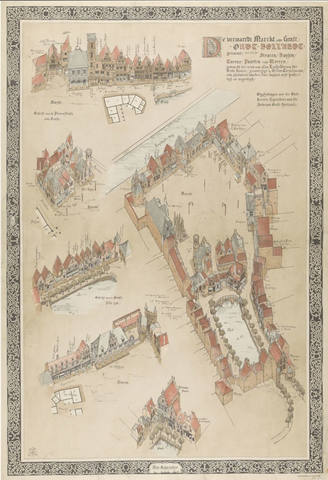 Affiche « Gezichten in vogelvlucht op het nagebouwde dorp Oud Holland op de Wereldtentoonstelling voor Hotel- en Reiswezen 1895 te Amsterdam ». Reproduction intégrale de l’exemplaire conservé par Rijksmuseum.