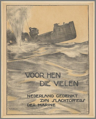 Affiche « Voor hen die vielen. Nederland gedenkt zijn slachtoffers der marine ». Reproduction intégrale de l’exemplaire conservé par Rijksmuseum.