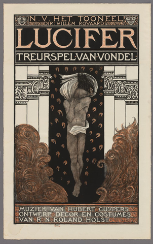 Affiche « Affiche voor het toneelstuk Lucifer van Vondel ». Reproduction intégrale de l’exemplaire conservé par Rijksmuseum.