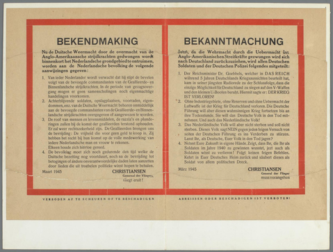 Affiche « Bekendmaking ». Reproduction intégrale de l’exemplaire conservé par Rijksmuseum.
