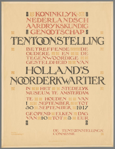 Affiche « Koninklijk Nederlandsch Aardrijkskundig Genootschap (...) ». Reproduction intégrale de l’exemplaire conservé par Rijksmuseum.