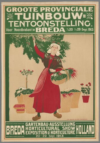 Affiche « Grote provinciale tuinbouwtentoonstelling voor Noord-Brabant te Breda. v/m 20 t/m 29 sept. 1913 ». Reproduction intégrale de l’exemplaire conservé par Rijksmuseum.