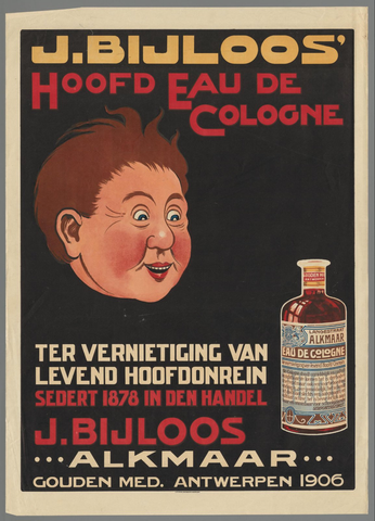Affiche « Affiche voor J. Bijloos' Hoofd Eau de Cologne, 1906 ». Reproduction intégrale de l’exemplaire conservé par Rijksmuseum.