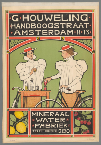 Affiche « G. Houweling Handboogstraat 11 13 Amsterdam. Mineraalwaterfabriek ». Reproduction intégrale de l’exemplaire conservé par Rijksmuseum.