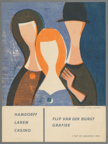 Affiche « Hamdorff, Laren Casino. Flip van der Burgt, grafiek 1 tot 24 augustus 1959. ». Reproduction intégrale de l’exemplaire conservé par Rijksmuseum.