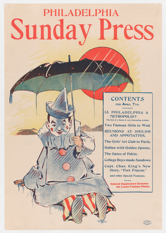 Affiche « Advertisement for Philadelphia Sunday Press, April 7, 1896 ». Reproduction intégrale de l’exemplaire conservé par The Metropolitan Museum of Art.
